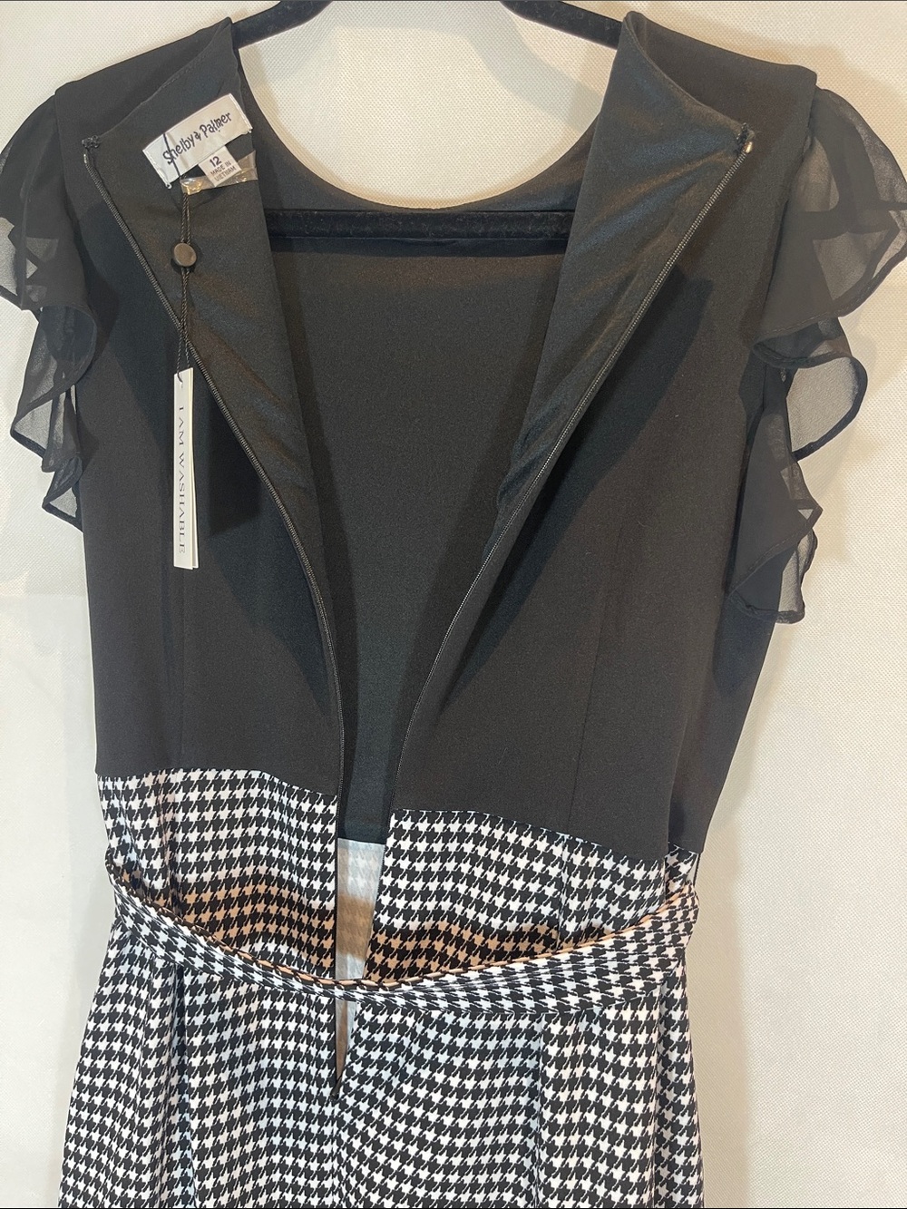 SHELBY & PALMER = Black Top with Black-and-White Houndstooth Midi Dress , Size12 - Picture 11 of 16